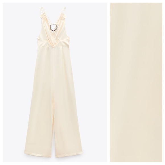 NWT. Zara Cream Crossover Satin Effect Jumpsuit. Size L. - Picture 8 of 13